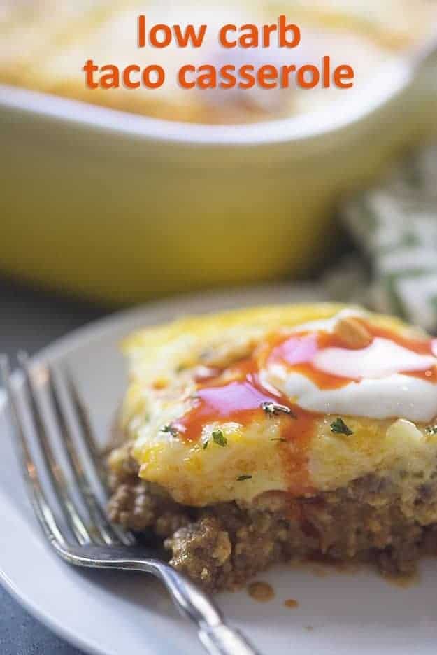 My whole family loves this low carb casserole! It's loaded with taco meat, cheese, and all kinds of good stuff!