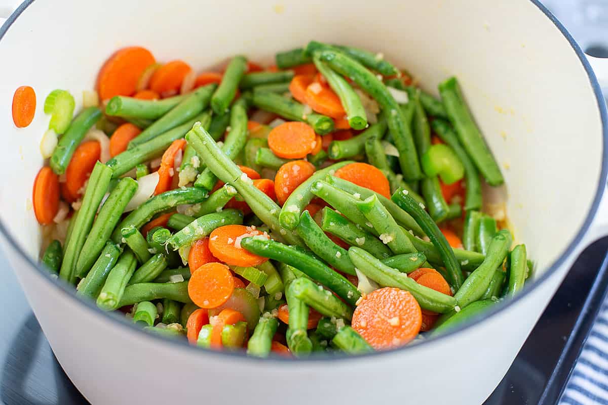 vegetables in dutch oven.