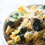 This one dish pasta recipe is packed with pork, veggies, and pasta in a creamy sauce!