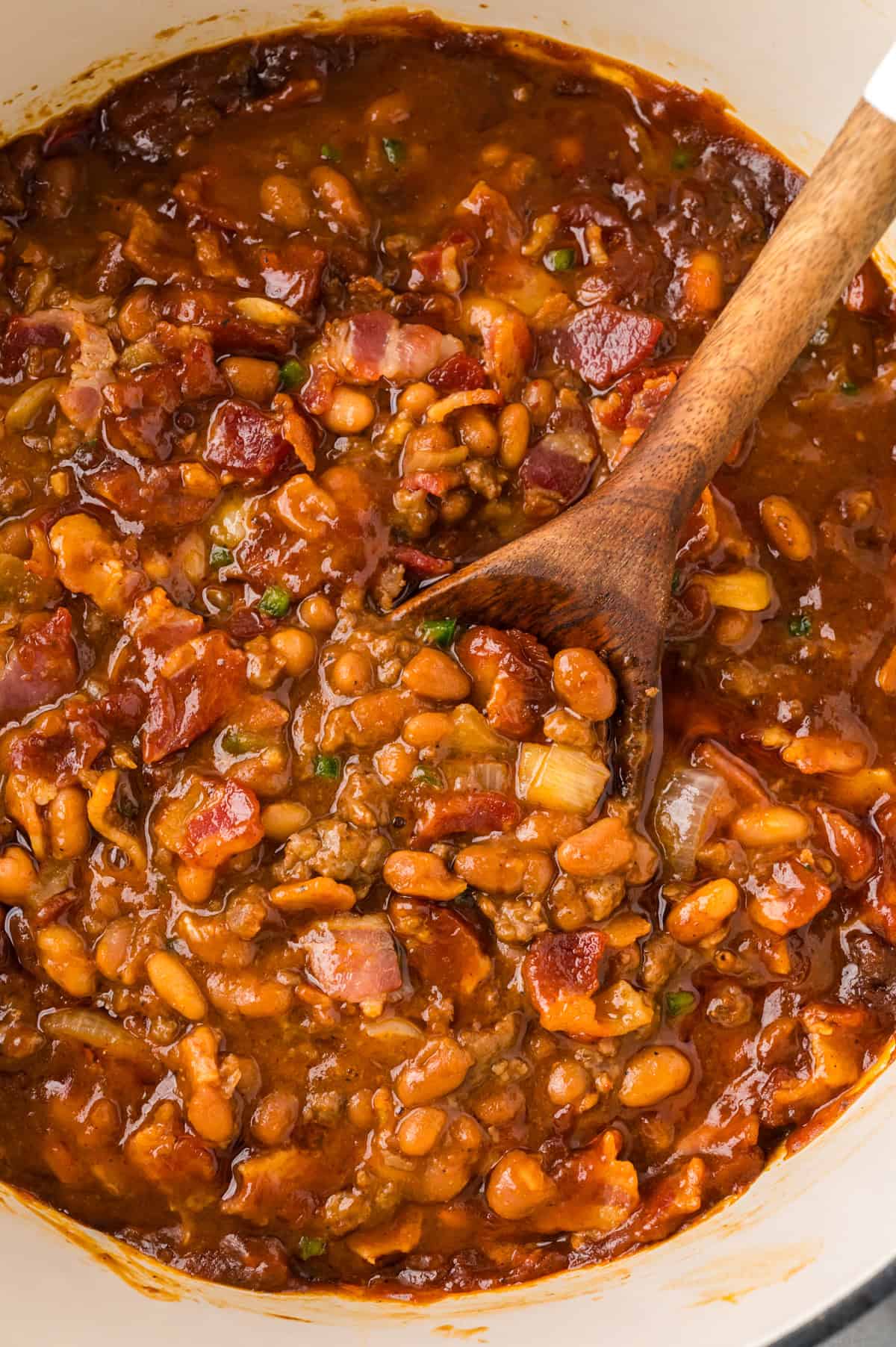 Cowboy beans in dutch oven.