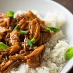 This slow cooker Chinese bourbon chicken is seriously good stuff. We love it served over rice!
