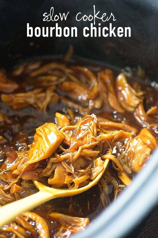 This slow cooker Chinese bourbon chicken is seriously good stuff. We love it served over rice!