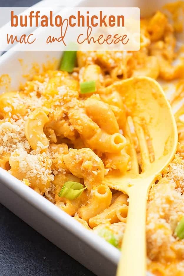 Creamy dreamy buffalo chicken pasta! It's got the perfect kick from buffalo sauce and ranch seasoning!