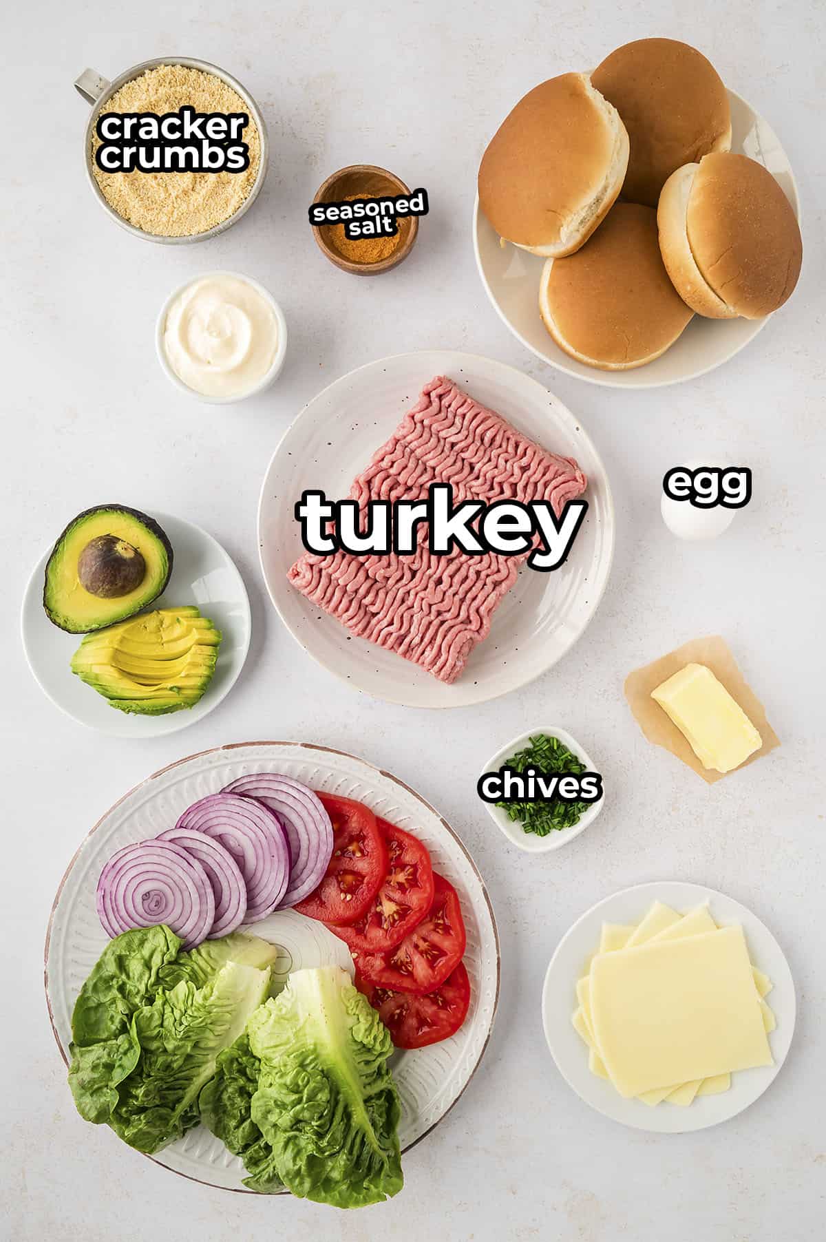 Ingredients for the best turkey burger recipe laid out on counter.