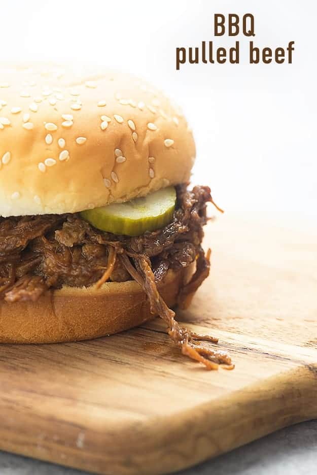 Barbecue beef on a sesame seed bun.