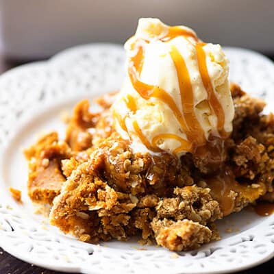 We were looking for something besides pie to make and this pumpkin cobbler was perfect! It has a crumbly oat topping and a creamy pumpkin filling! Love it!