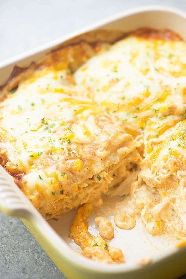 This chicken enchilada pie tastes like my favorite cream cheese chicken enchiladas, without all of the work! So easy and family friendly.