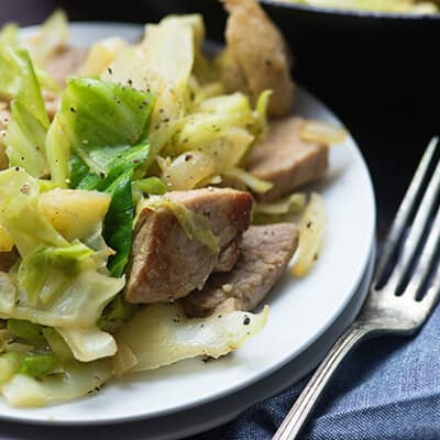 This fried cabbage with pork sirloin is such an easy weeknight dinner! Ready in less than 30 minutes!