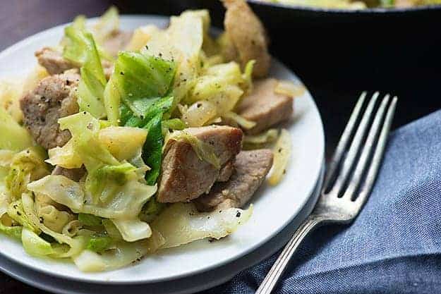 This fried cabbage with pork sirloin is such an easy weeknight dinner! Ready in less than 30 minutes!