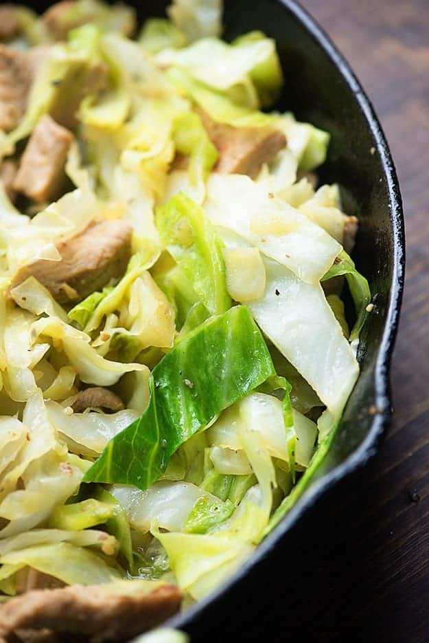 This fried cabbage recipe with pork sirloin is such an easy weeknight dinner! Ready in less than 30 minutes!