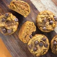 With a custard-like center, these chocolate chip pumpkin muffins are just as good as your favorite pie, without all the guilt!