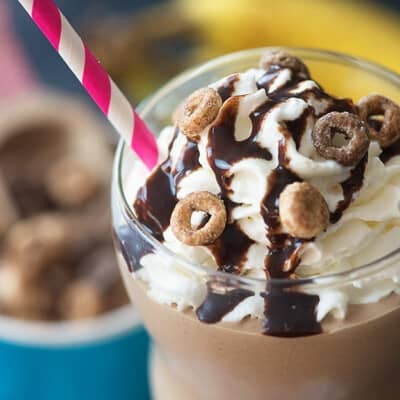 This chocolate peanut butter smoothie is super thick and creamy!