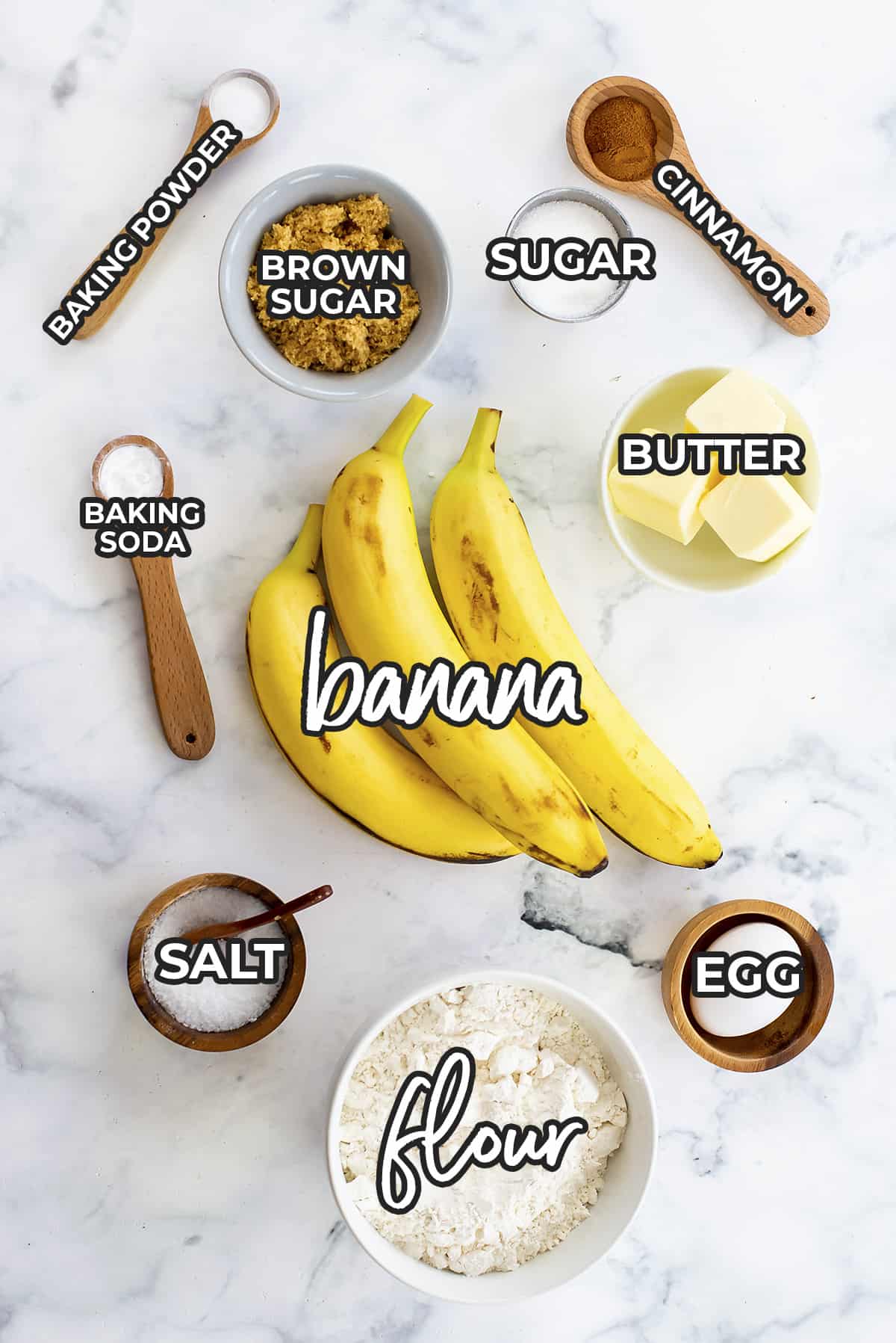 Ingredients for banana coffee cake.