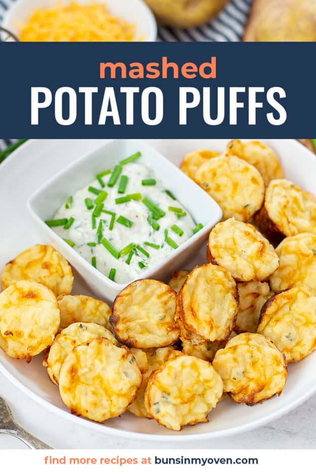 homemade potato puffs with text for Pinterst.