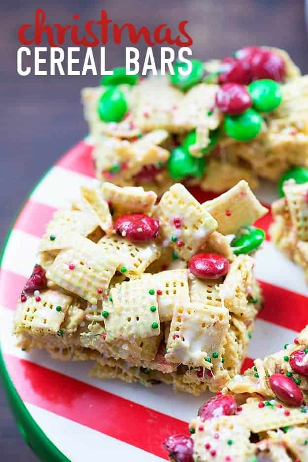 Christmas colored cereal squares.