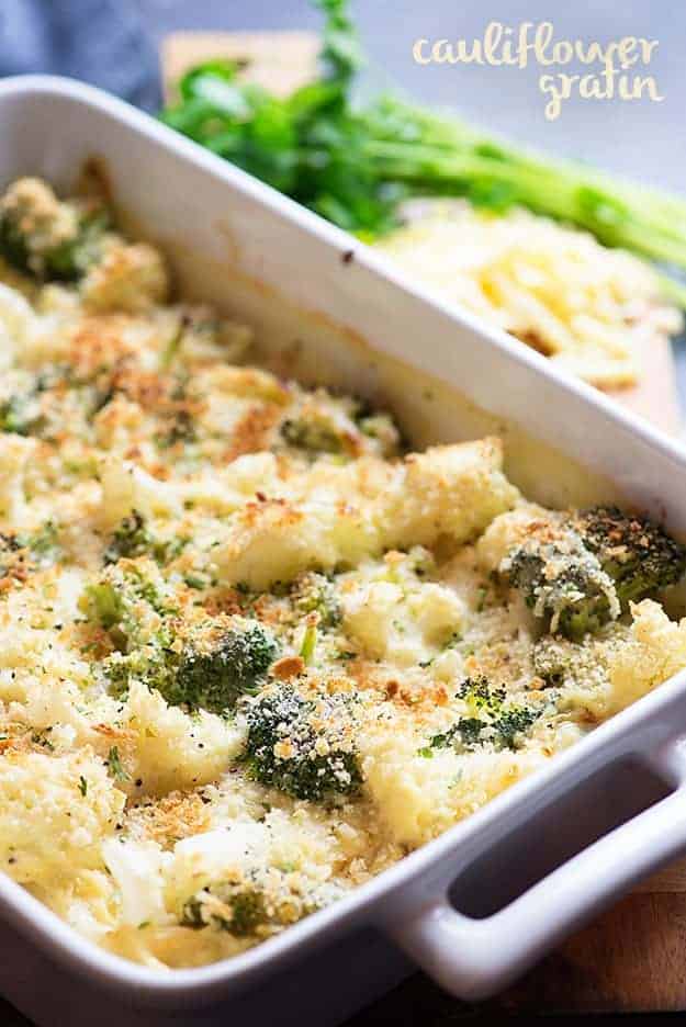 A pan of cauliflower and broccoli.