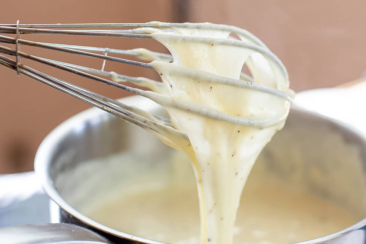 cheese sauce in sauce pan.