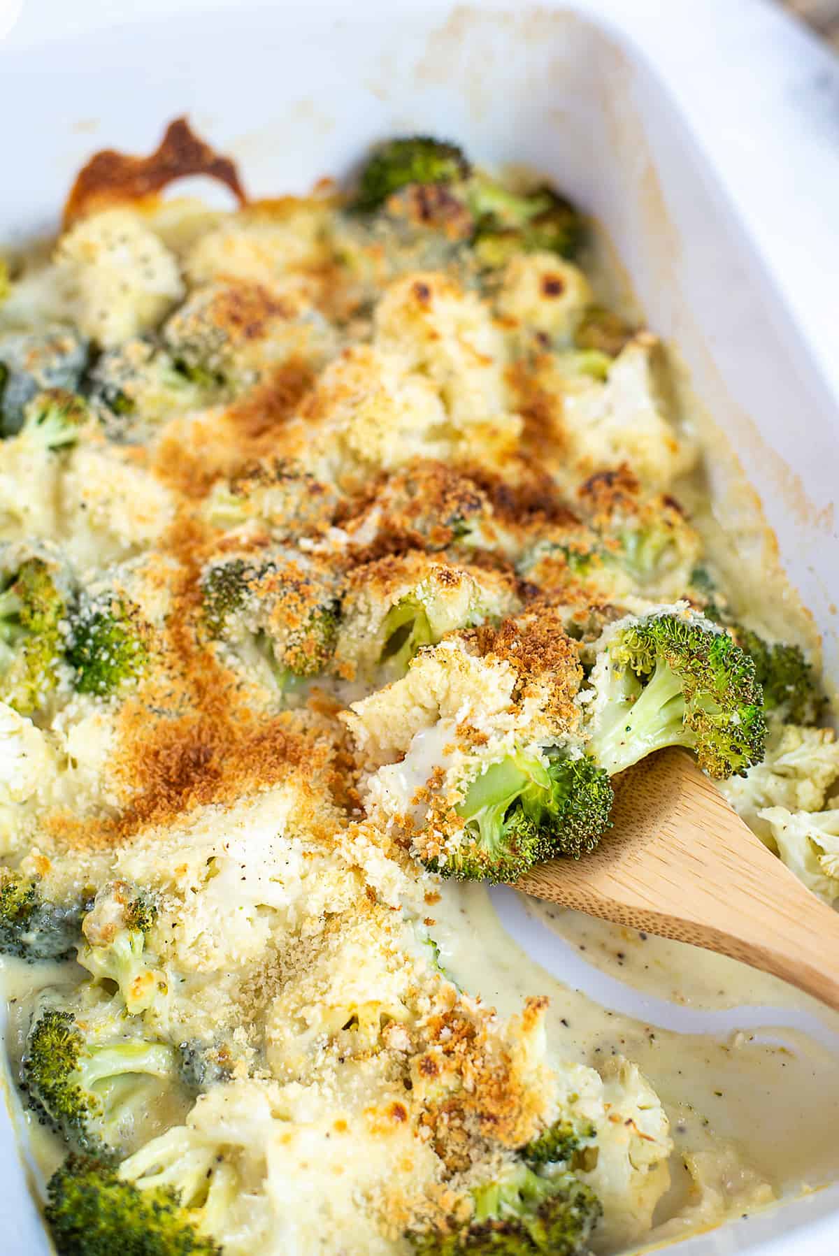 cheesy baked broccoli and cauliflower gratin.