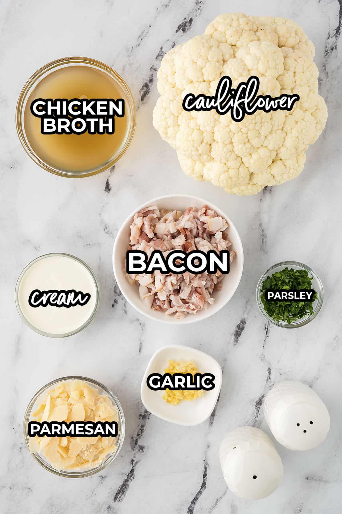 Ingredients for cauliflower risotto recipe.