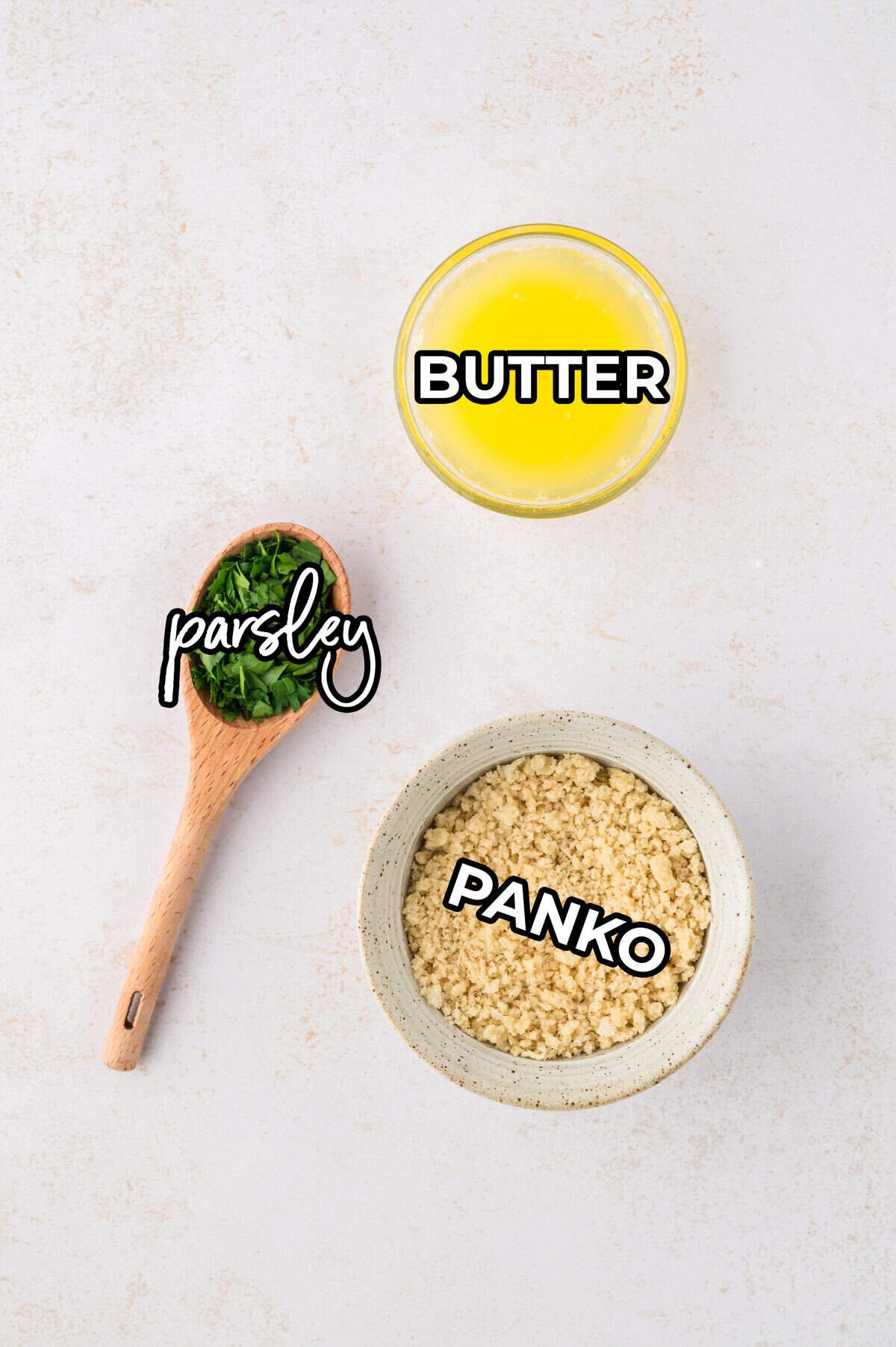 Ingredients for panko topping on counter.