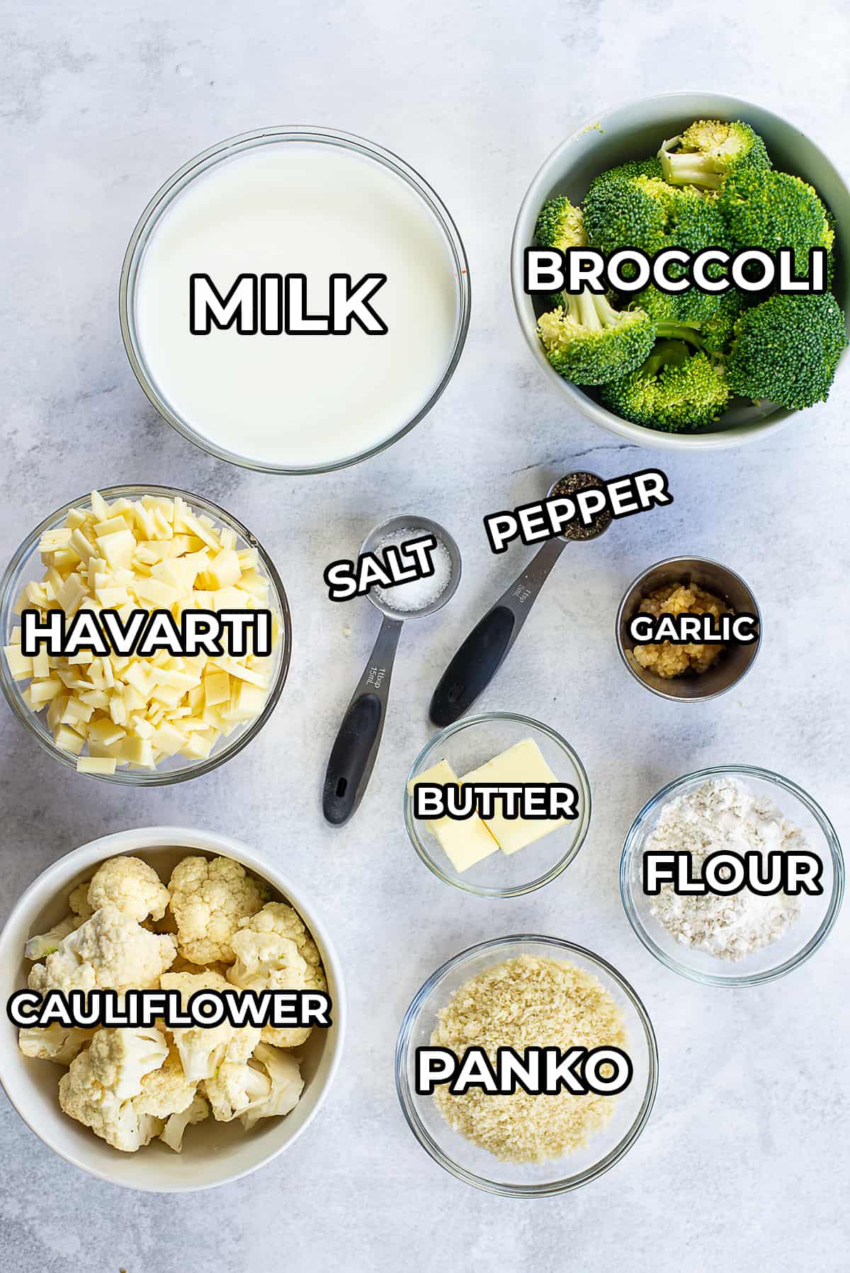 ingredients for broccoli cauliflower gratin.