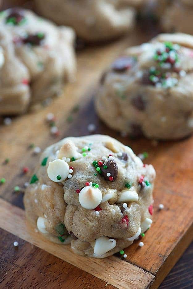 These white chocolate chip cookies are the easiest Christmas cookies you'll make and they're HUGE, THICK, and super CHEWY!