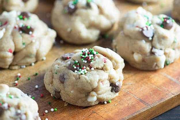 These white chocolate chip cookies are the easiest Christmas cookies you'll make and they're HUGE, THICK, and super CHEWY! 
