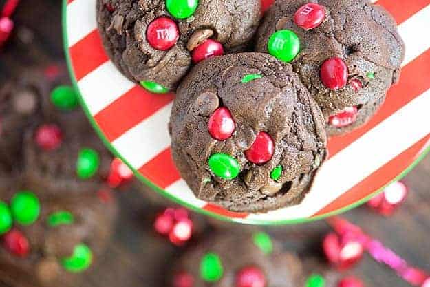 These double chocolate chip cookies are all dressed up for Christmas! Wait until you try these thick chewy cookies!