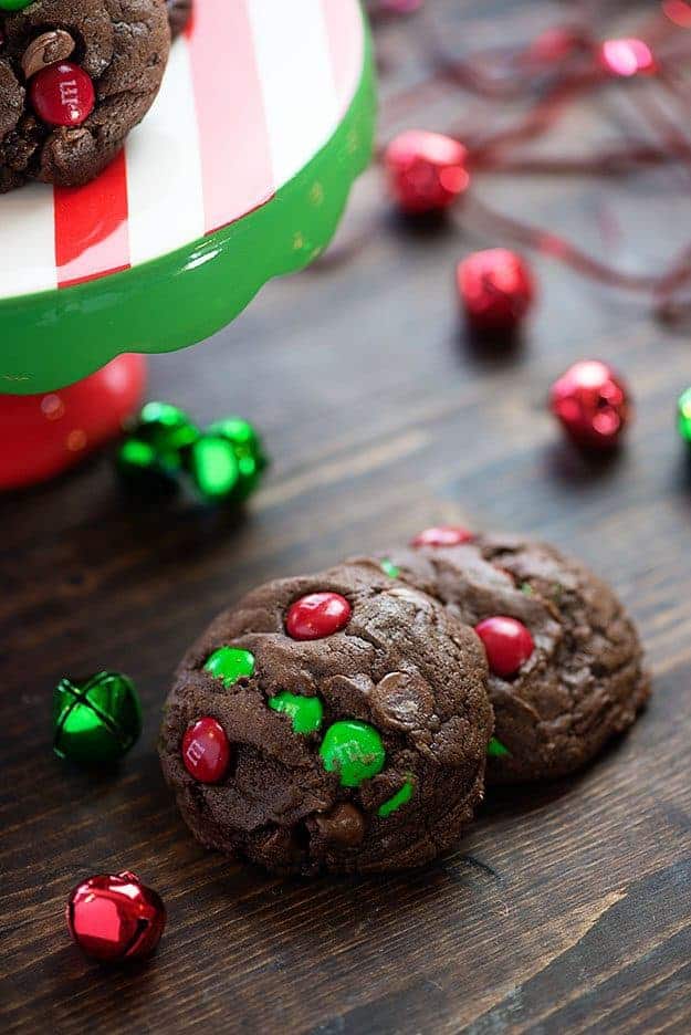 Chocolate cookies on a wooden table.