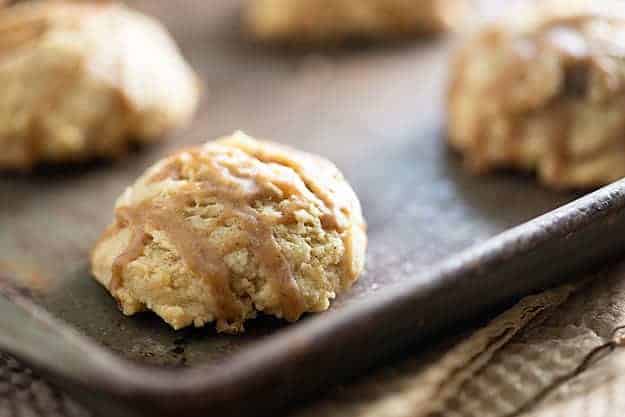 This chewy sugar cookie recipe is topped with a simple maple glaze!