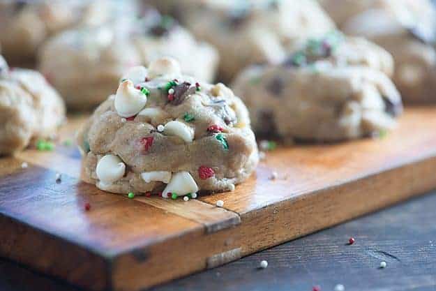 These white chocolate chip cookies are the easiest Christmas cookies you'll make and they're HUGE, THICK, and super CHEWY!