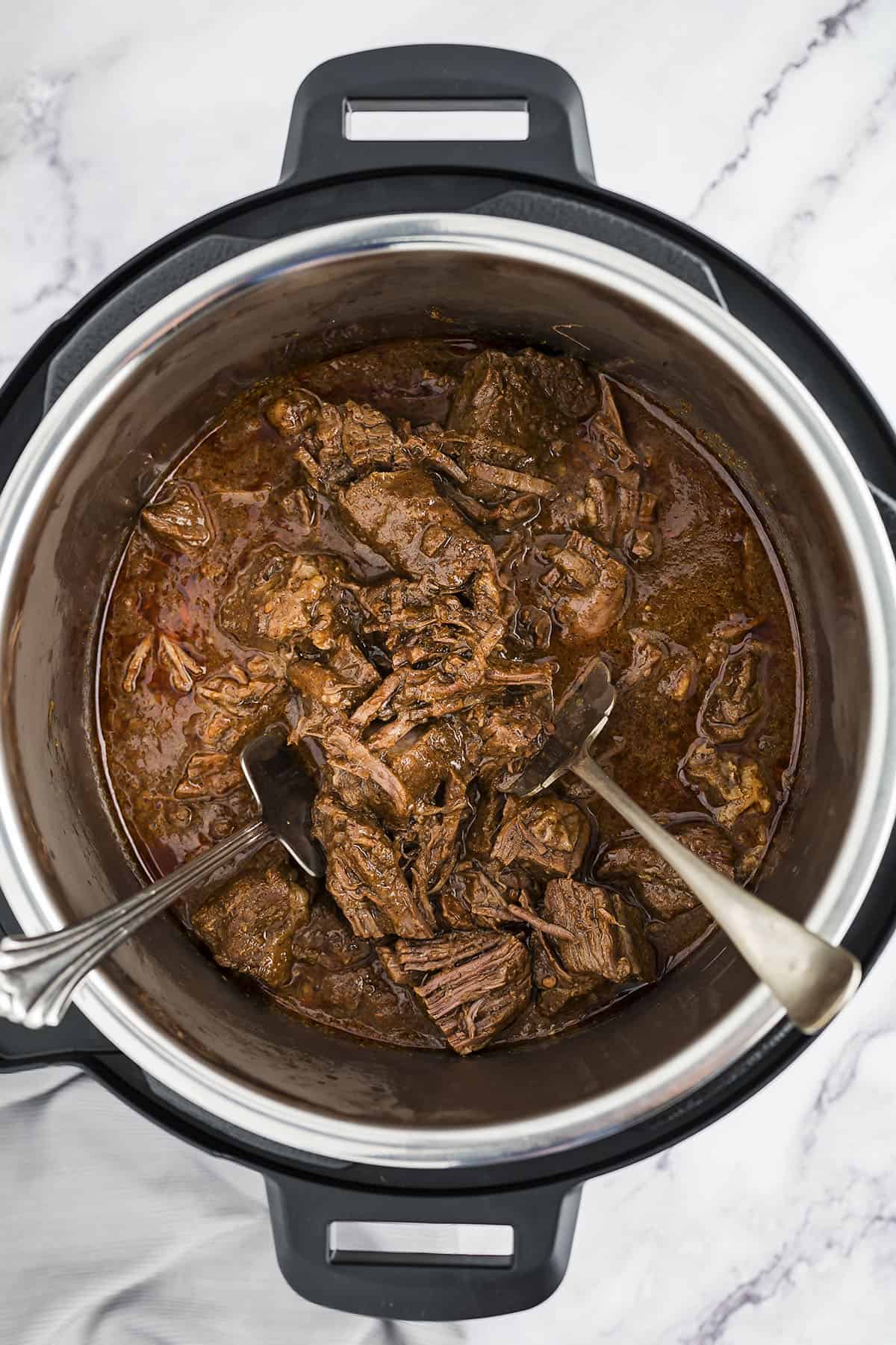 Shredded beef in Instant Pot.