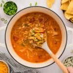Pot full of buffalo chicken chili.