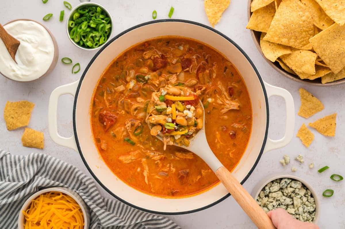 Quick Buffalo Chicken Chili Recipe | Buns In My Oven