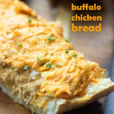 Spread this easy buffalo chicken dip recipe on a loaf of French bread to feed a hungry crowd. We like this one dipped in ranch dressing.