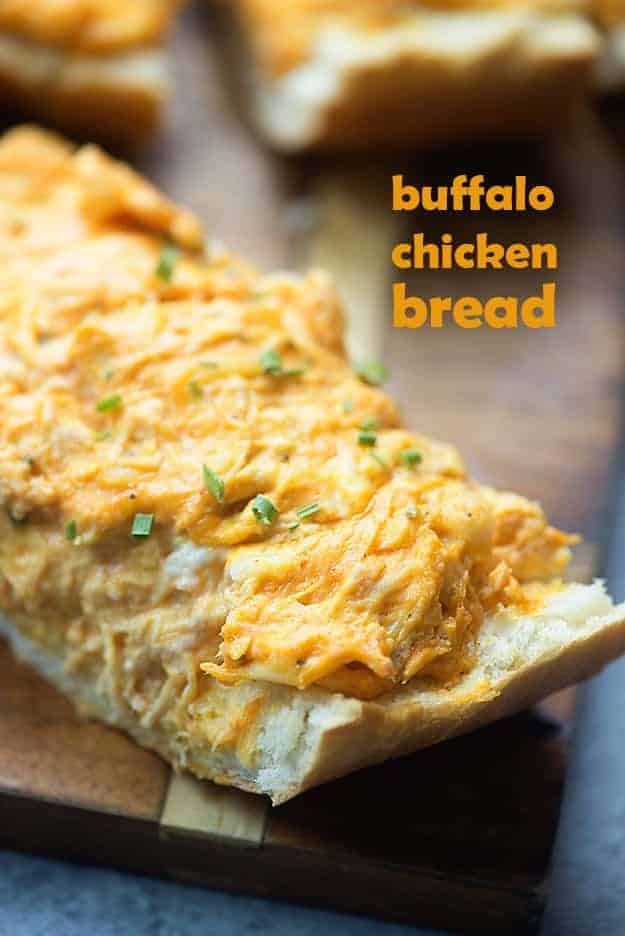 Spread this easy buffalo chicken dip recipe on a loaf of French bread to feed a hungry crowd. We like this one dipped in ranch dressing.