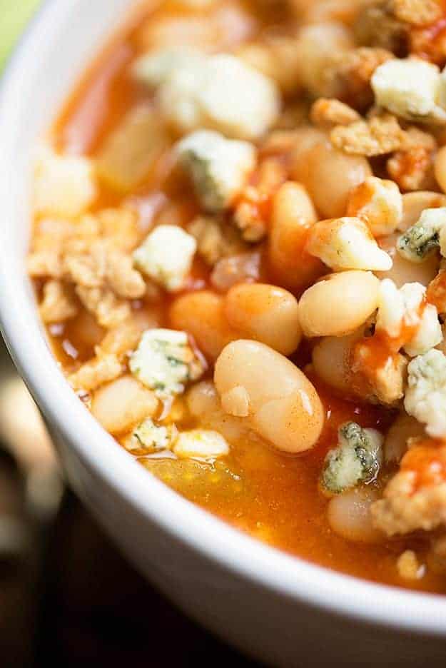 Drizzle this buffalo chicken chili recipe with a little extra buffalo sauce before serving.