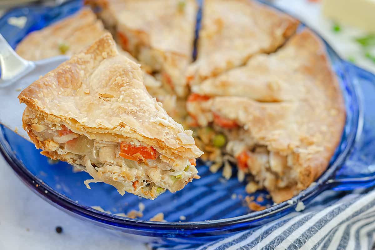 chicken pot pie on a pie server.