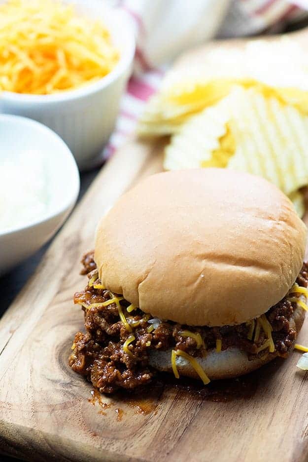 We love homemade sloppy joes in our house, but this time around I made chili sloppy joes! So fun!