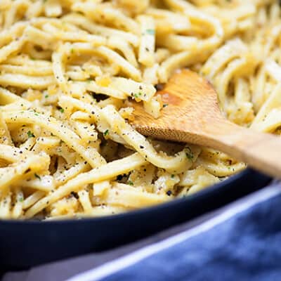 These pan fried garlic butter noodles are perfection! So great for cold winter days.