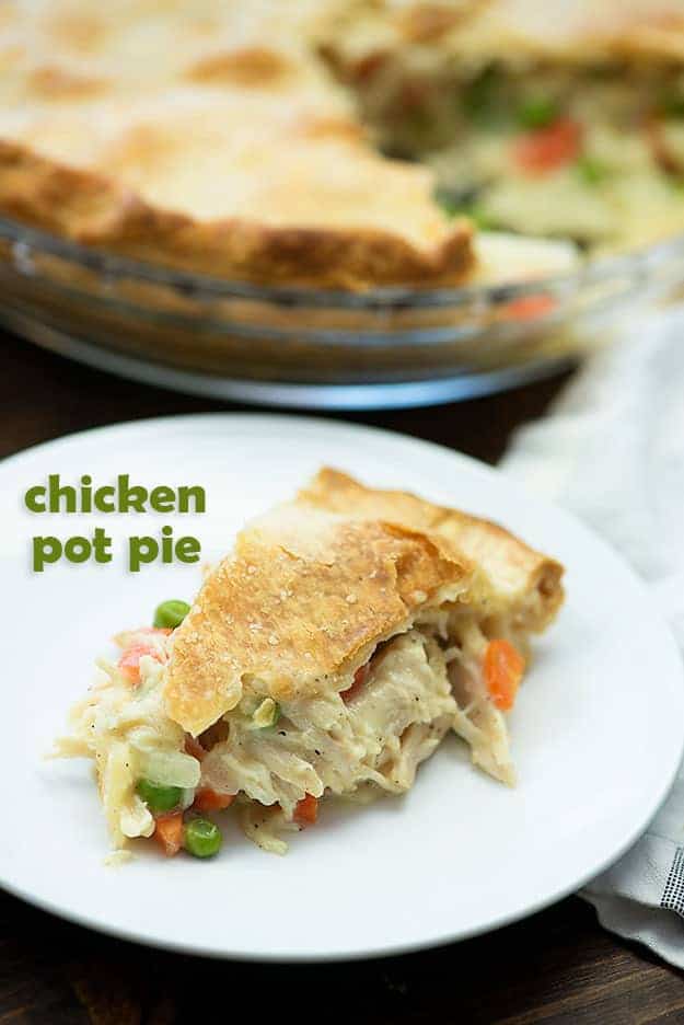This easy chicken pot pie recipe is full of juicy shredded chicken and lots of veggies. It's pure comfort food!