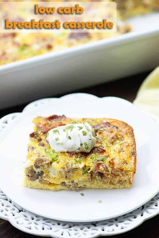 This low carb breakfast casserole is full of bacon, sausage, and cheese. It's perfect for a low carb and keto diet.