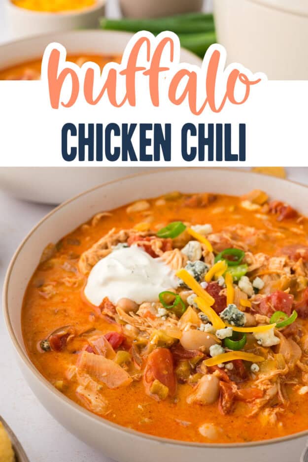 Bowl full of buffalo chicken chili.