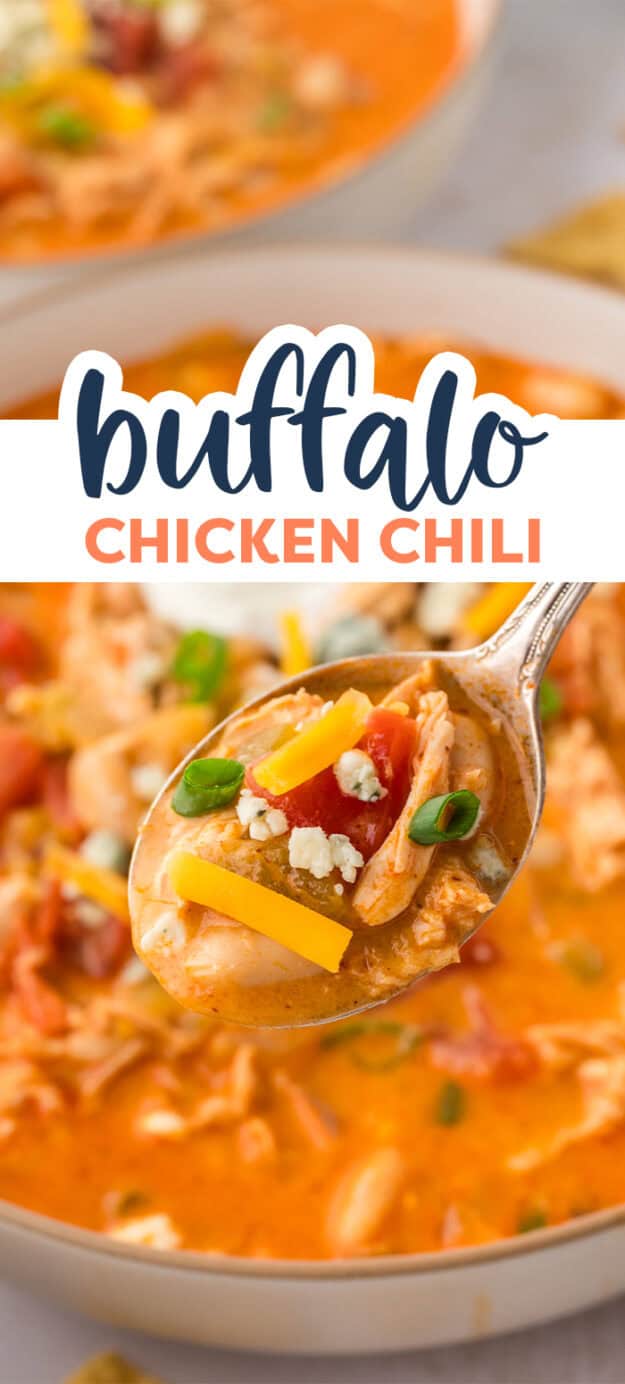 Spoonful of buffalo chicken chili recipe.