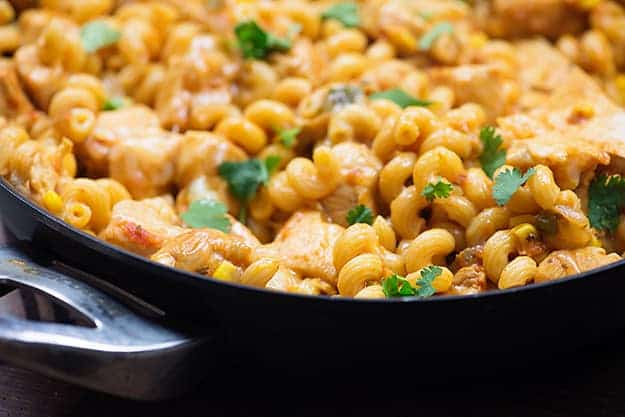 One dish chicken dinner! This spicy pasta is loaded with jalapeno and sweet corn.