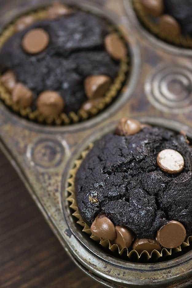 We're pretty in love with these double chocolate banana bread muffins! 