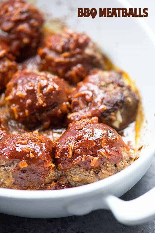 These BBQ meatballs are made with a simple homemade barbecue sauce mixture that's just three ingredients!! Talk about comfort food!