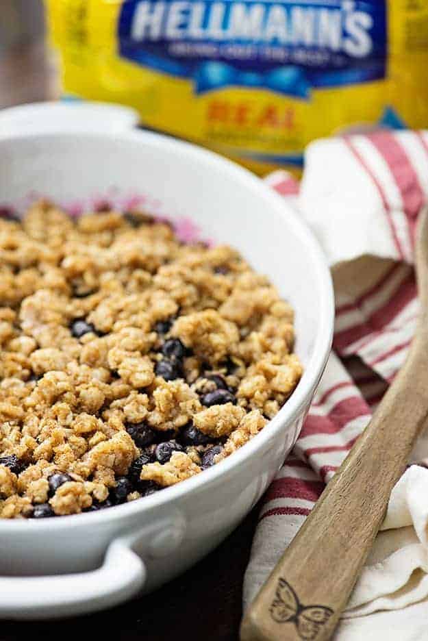 This blueberry crisp has a surprising ingredient in the topping!