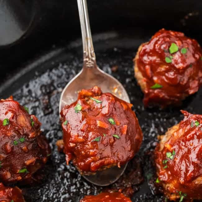 I'm obsessed with these homemade meatballs. They're baked in a tangy homemade bbq sauce.