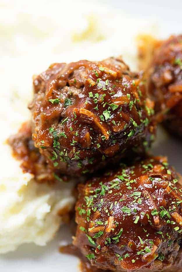 I'm obsessed with these homemade meatballs. They're baked in a tangy homemade bbq sauce. 